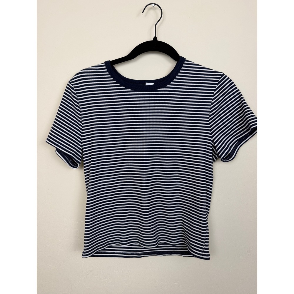 Athleta Striped T Shirt Women's L Navy White Modal Stretch Nautical